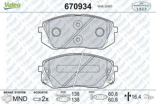 VALEO 670934 On Fren Balatasi  Hyundai Ix35 10>/Tucson 10>/Kia Carens Iii 06>/Sportage 06>